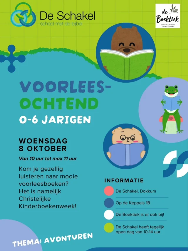 📚 Voorleesochtend – kom je ook? 🎉Op 8 oktober om 10.00 uur organiseren wij een gezellige voorleesochtend voor kinderen (dreumesen, peuters en kleuters) en hun ouders. Iedereen is welkom – neem gerust vriendjes, vriendinnetjes en andere geïnteresseerden mee!✨ Tijdens deze ochtend:• Lezen we leuke en inspirerende kinderboeken voor• Kunnen ouders en kinderen meteen een kijkje nemen tijdens onze open dag• Is De Boektiek uit Dokkum aanwezig met een selectie prachtige kinderboeken en meerSamen stimuleren we leesplezier én ontdekken we mooie verhalen! 📖💛Zien we jullie dan? #noorderbasis